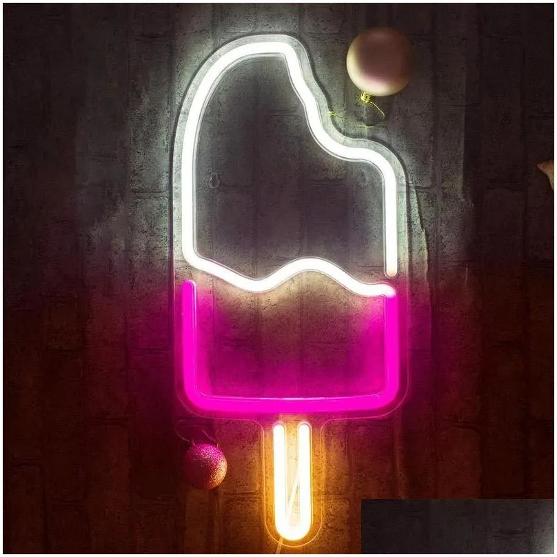 Led Neon Sign Cute Neon Lights Party Supplies Girl Room Decoration Accessories Table Childrens Gifts Lip Shape Banana Rainbow Pineappl Dhvsb