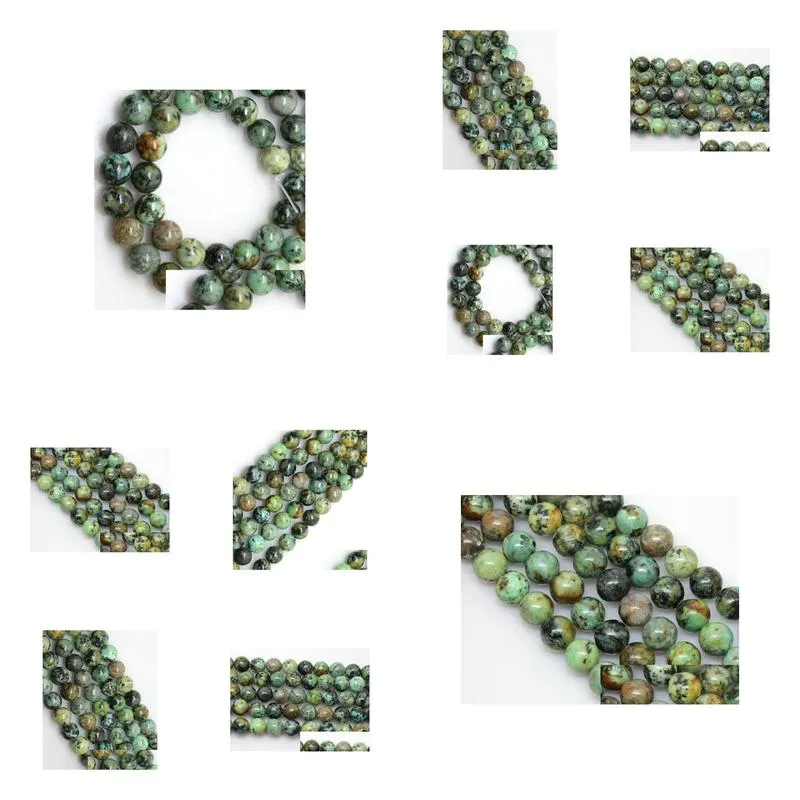 Loose Gemstones 144Pcs/Lot 8 Mm Beads African Turquoises Stone Round Loose Semi-Precious Natural Gemstones Diy Jewelry Making Drop De Dhadz
