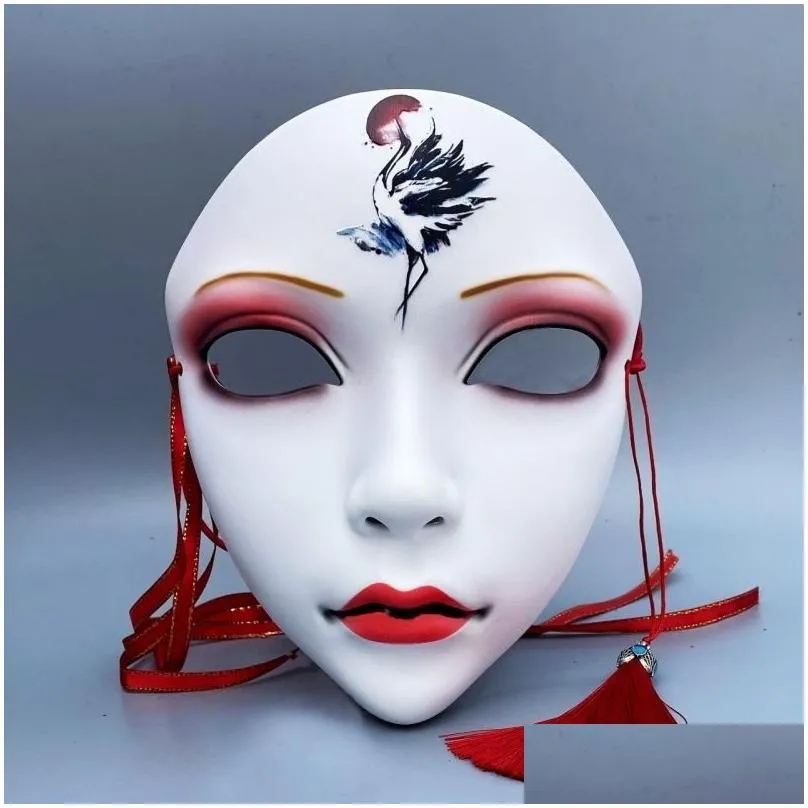 Party Masks Decor Japanese Fl Face Mask Cosplay Halloween Rave Dance Chinese Style Beauty Lady Costume Prop Drop Delivery Dhahc