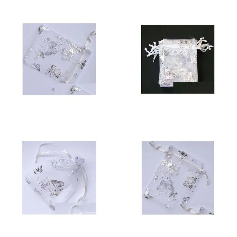 Jewelry Pouches, Bags 20X30Cm 100 Pcs White Butterfly Organza Wedding Jewellery Gift Bag 70X90 Mm Party Bags Pouches Drop Delivery Jew Dhrrq