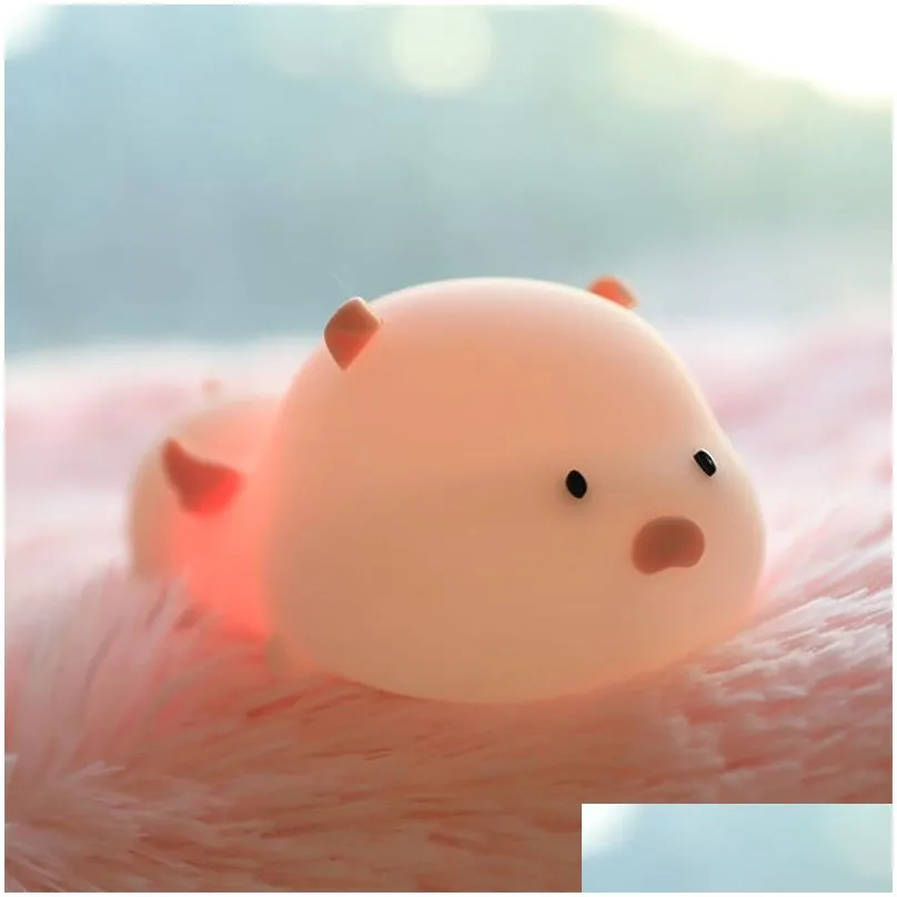 Night Lights Brelong Bedroom Feeding Night Light Led Sile With Sleep Breathing Usb Rechargeable Dimmable Pig Atmosphere Lamp Drop Deli Dh90O