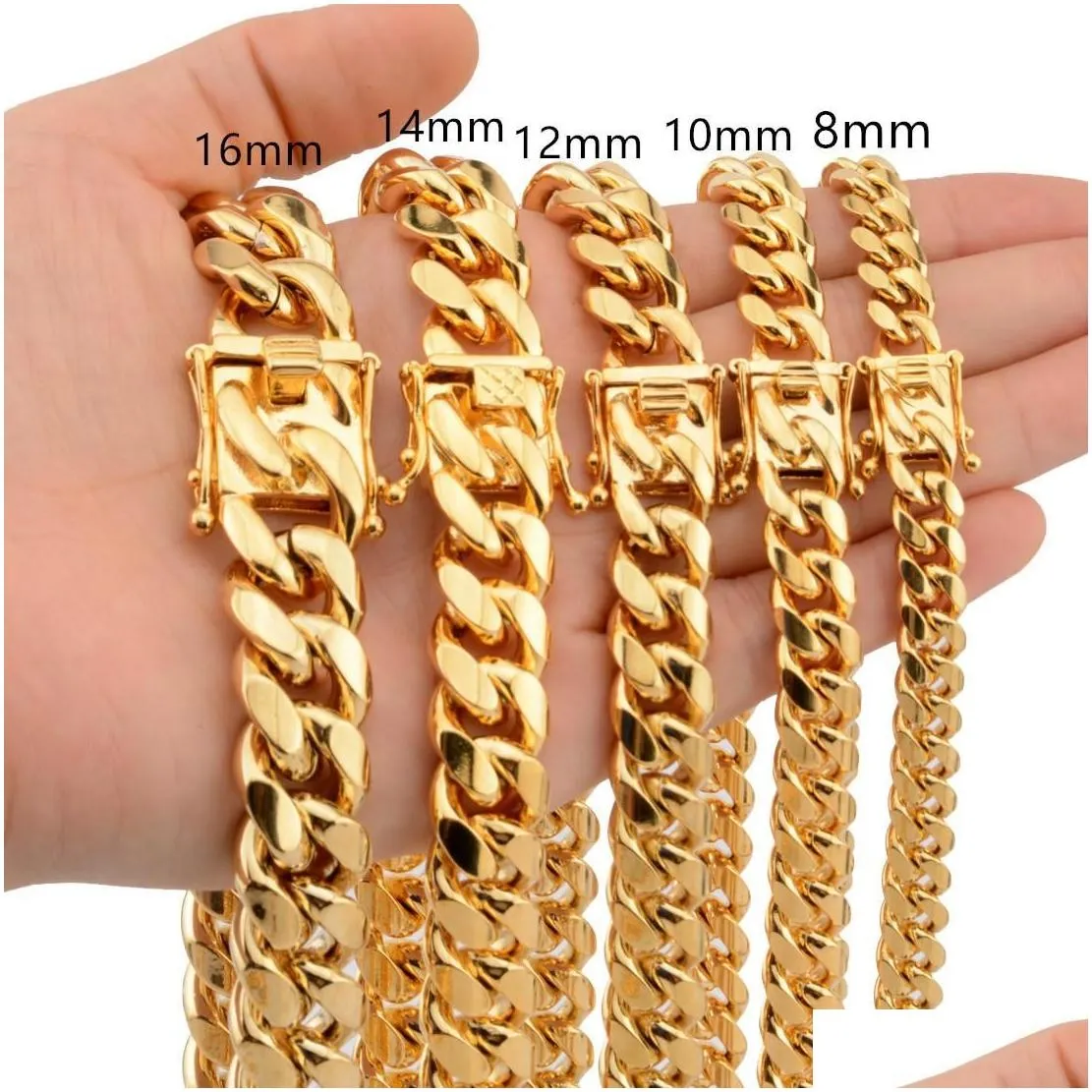 Chains Cuba Chains 18K Gold Faucet Buckle Stainless Steel Titanium Density 8Mm/10Mm/12Mm/14Mm/16Mm  Cuban Link Mens Drop Delivery Dhoi9