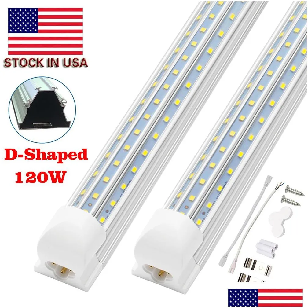 Led Tubes V-Shaped 2Ft 4Ft 6Ft 8Ft Cooler Door Led Tubes T8 Integrated Leds Tube 120W D-Shaped Triple Row Lights Fixture Stock In Usa Dhvci