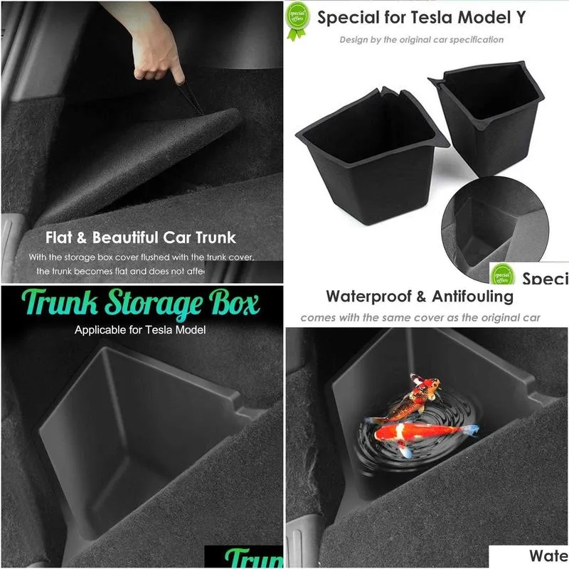 Other Interior Accessories New Futhope Car Trunk Side Storage Box For Tesla Model Y -23 Hollow Er Organizer Flocking Mat Partition Boa Dhiza