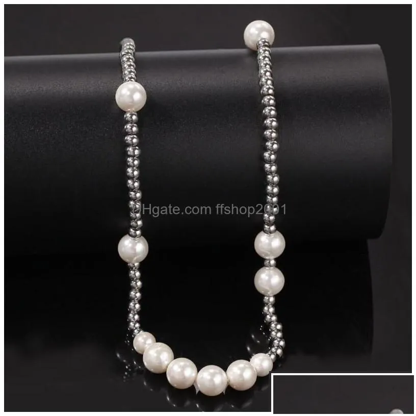 beaded necklaces fashion mens pearl necklace hip hop stainless steel ball jewelry clavicle chain drop delivery pendants dhr2n