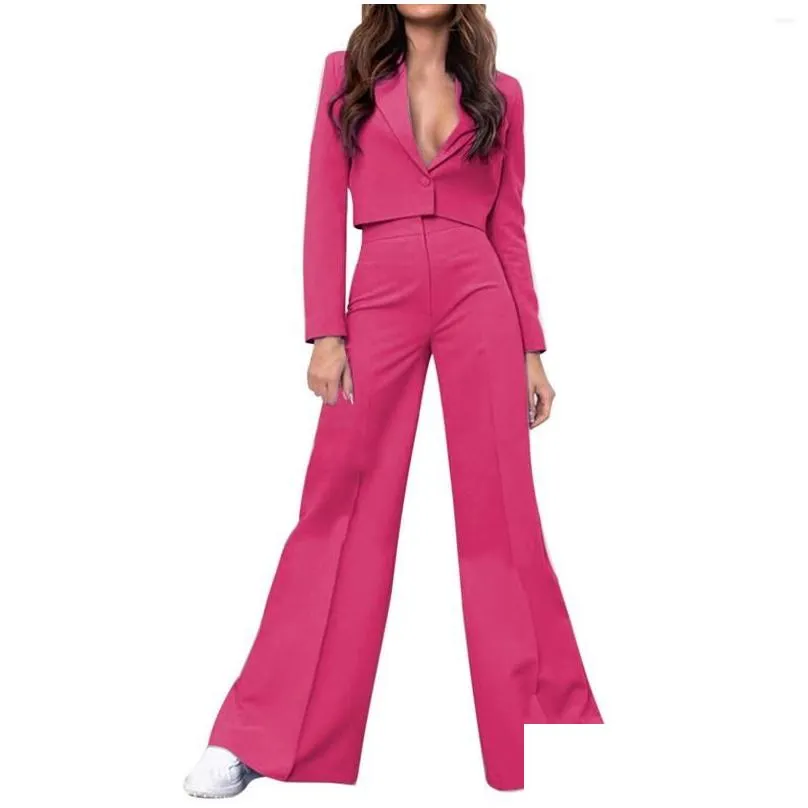 gym clothing women`s elegant business suit set short jacket trousers with wide leg pencil pant for women work suits