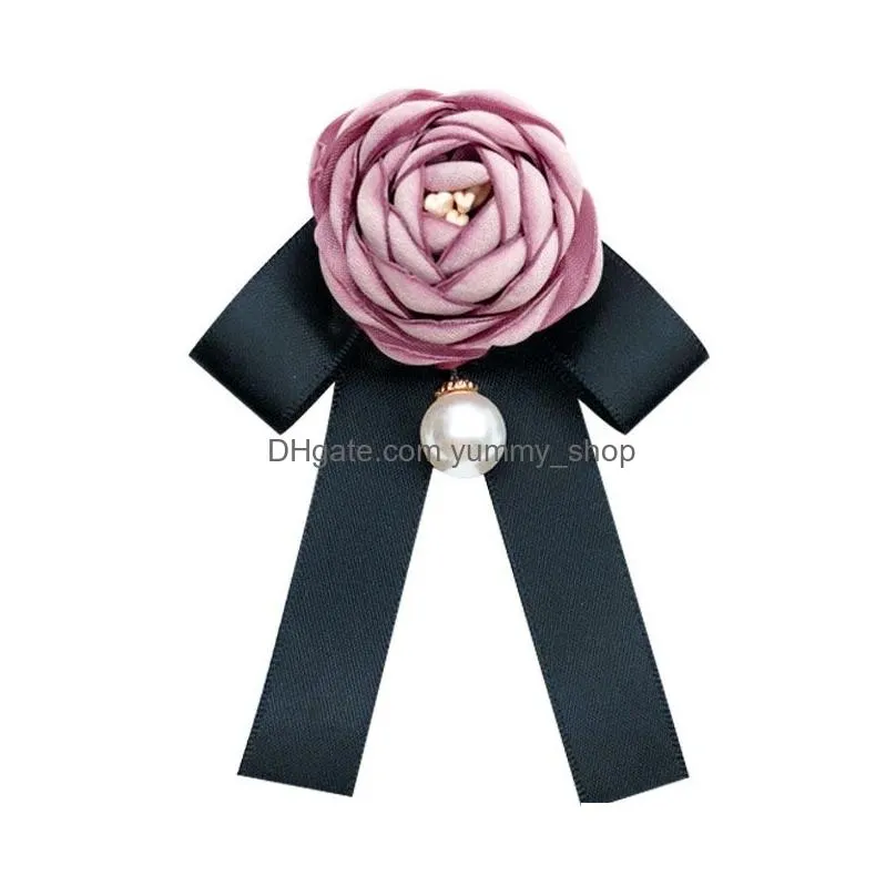 designer retro rose pearl flower brooches black bow tie blouse collar pin clothing boutonniere 6 colors fashion accessories women