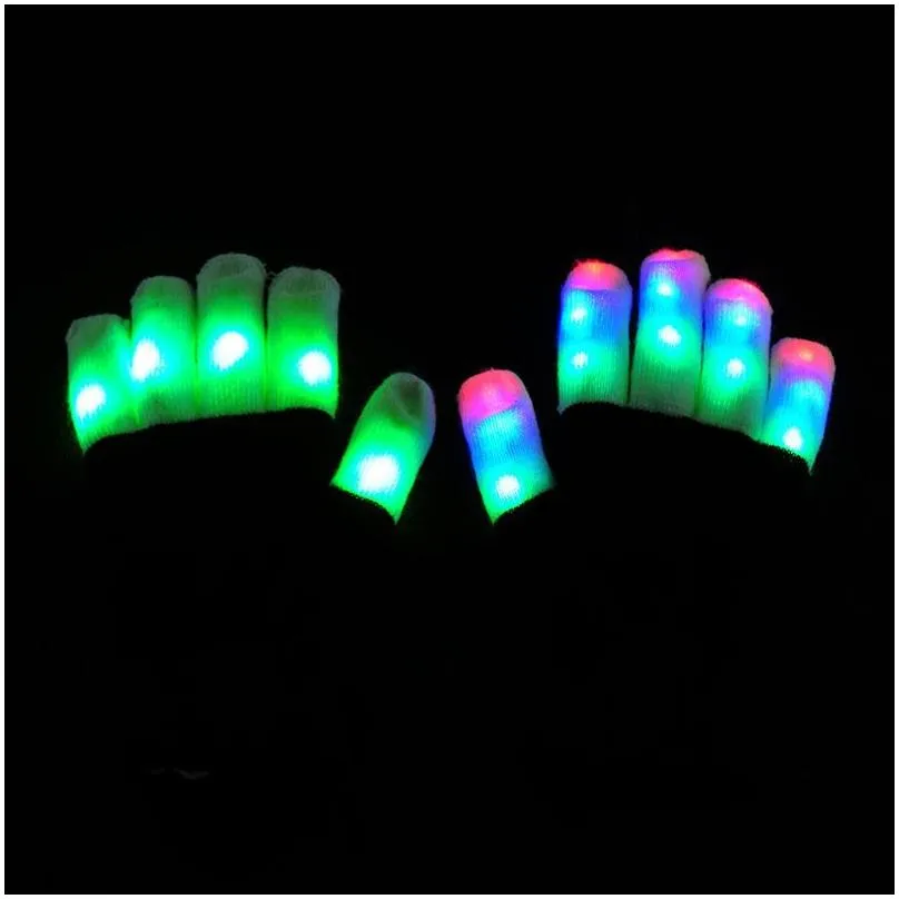 Led Gloves Gift Led Flash Gloves Five Fingers Light Ghost Dance Black Bar Stage Performance Colorf Rave Finger Lighting Glow Drop Deli Dh48K