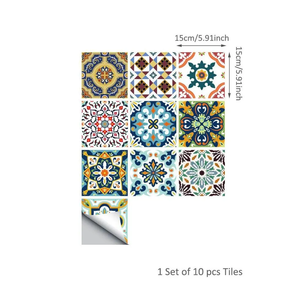 Wall Stickers Self-Adhesive Moroccan Tile Wall Sticker Pvc Oil-Proof Waterproof For Home Living Room Bedroom Kitchen Bathroom 15X15Cm/ Dhpdm