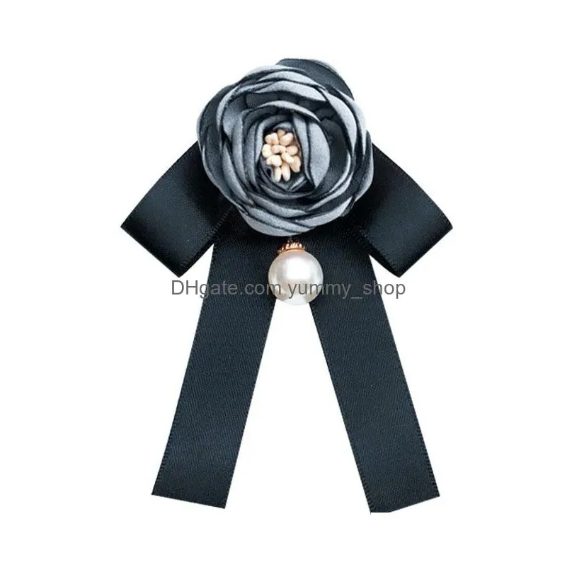 designer retro rose pearl flower brooches black bow tie blouse collar pin clothing boutonniere 6 colors fashion accessories women