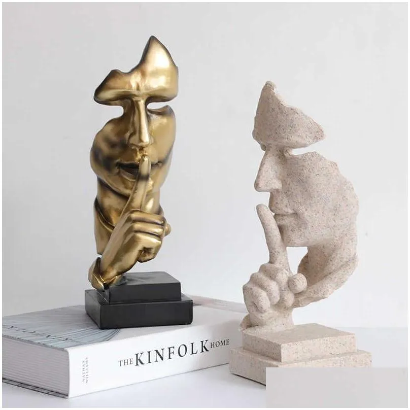 Arts And Crafts Vilead 27Cm Resin Silence Is Golden Mask Statue Abstract Ornaments Statuettes Scpture Craft For Office Vintage Home De Dhwjp