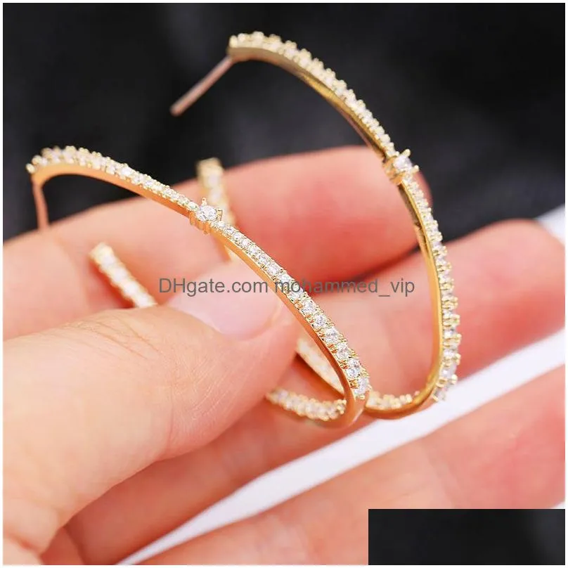 vecalon 925 silver large hoop earrings gold/silver color for women big circle earrings 925 sterling silver wedding jewelry party