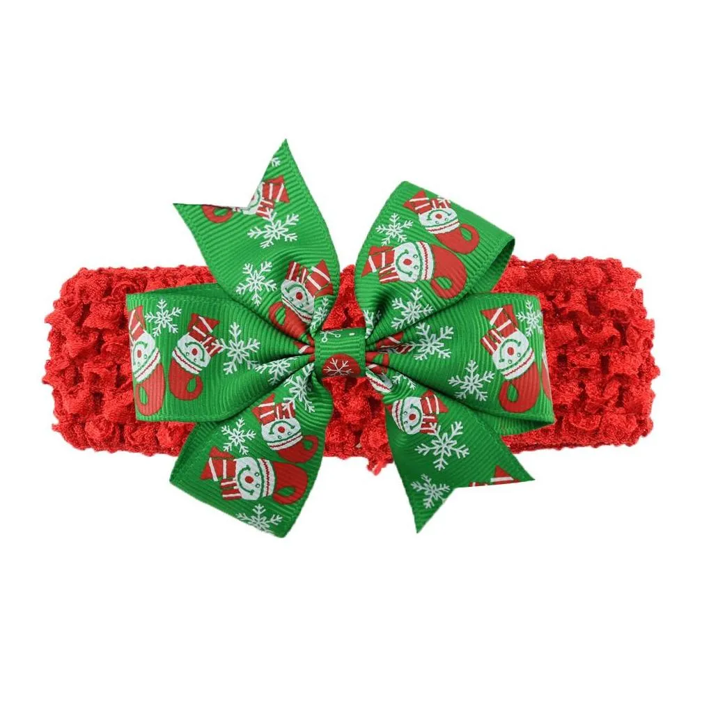 Hair Accessories Christmas Baby Childrens Headbands Cute Xmas Pattern Hairbands Knotted Bow Headband Fashion Colorf Santa Headdress We Dhp9T