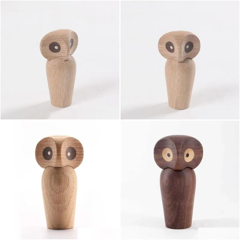 Decorative Objects & Figurines Lovely Fashion Owl Bird Animal Figurines Decor Home Living Room Bookshelf Natural Miniature Woodcraft I Dhxmg