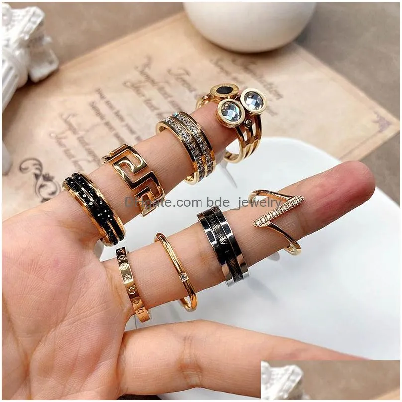 plated colors lady fashion band slender rings multi types luxury ring mix different style and size 5-9