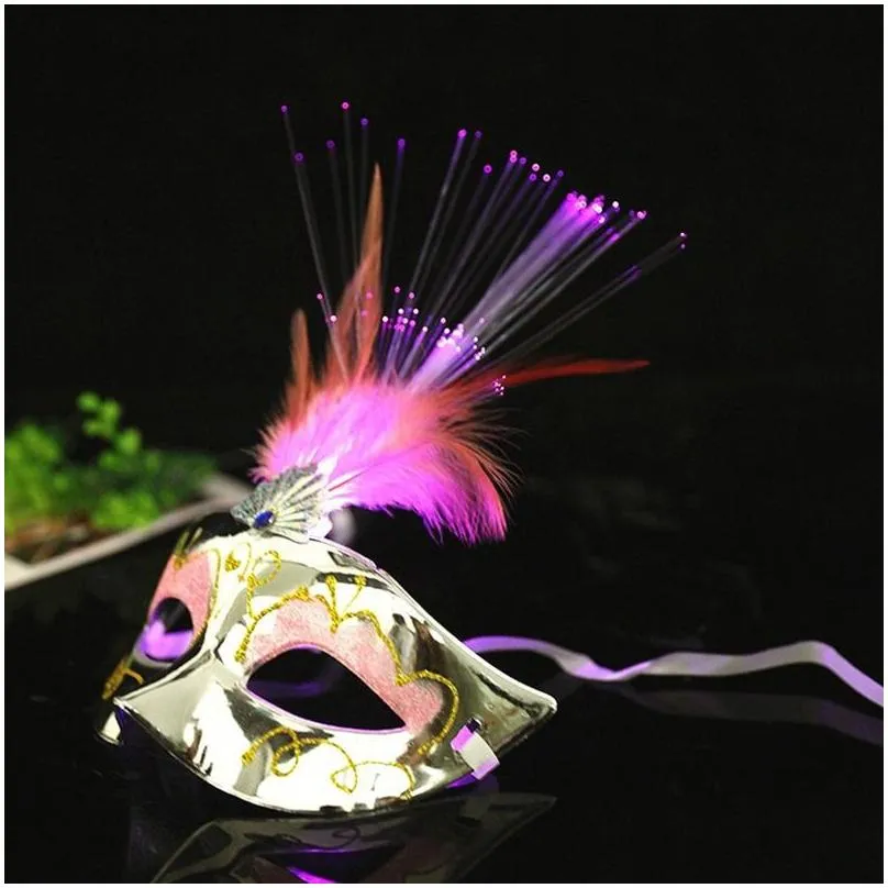 Party Masks 10Pcs Led Glow Flash Light Up Feather Masquerades Venetian Costumes Birthday Wedding Costume Halloween Christmas Drop Del Dhsul