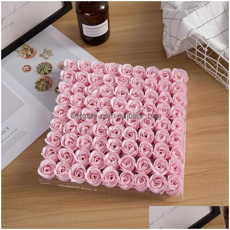 decorative flowers 81pcsdiy rose 3.5cm soap flower heads 3 layers immortal eternal gift box handmade wedding bouquet valentines day