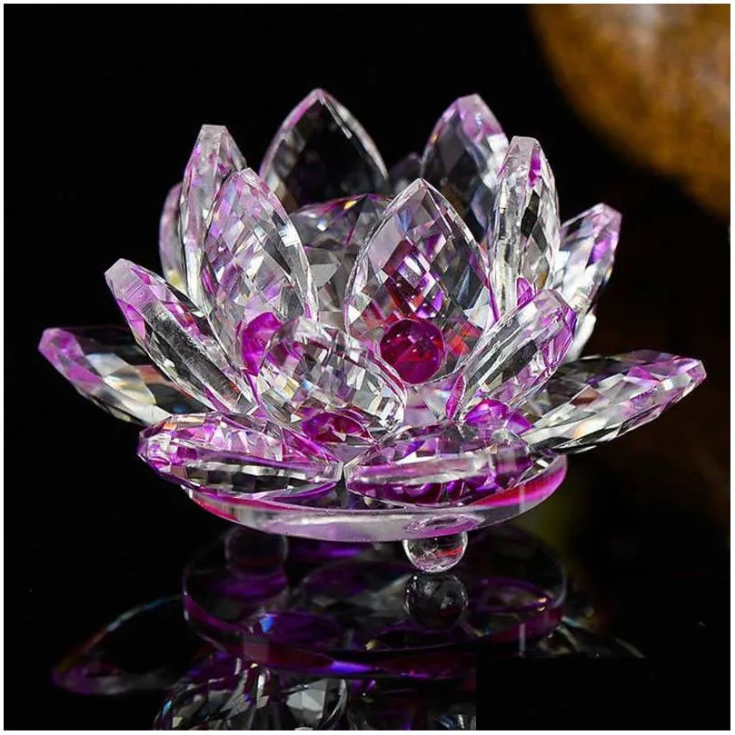 Christmas Decorations 80Mm Quartz Crystal Lotus Flower Crafts Glass Paperweight Fengshui Ornaments Figurines Home Wedding Party Decor Dhahl