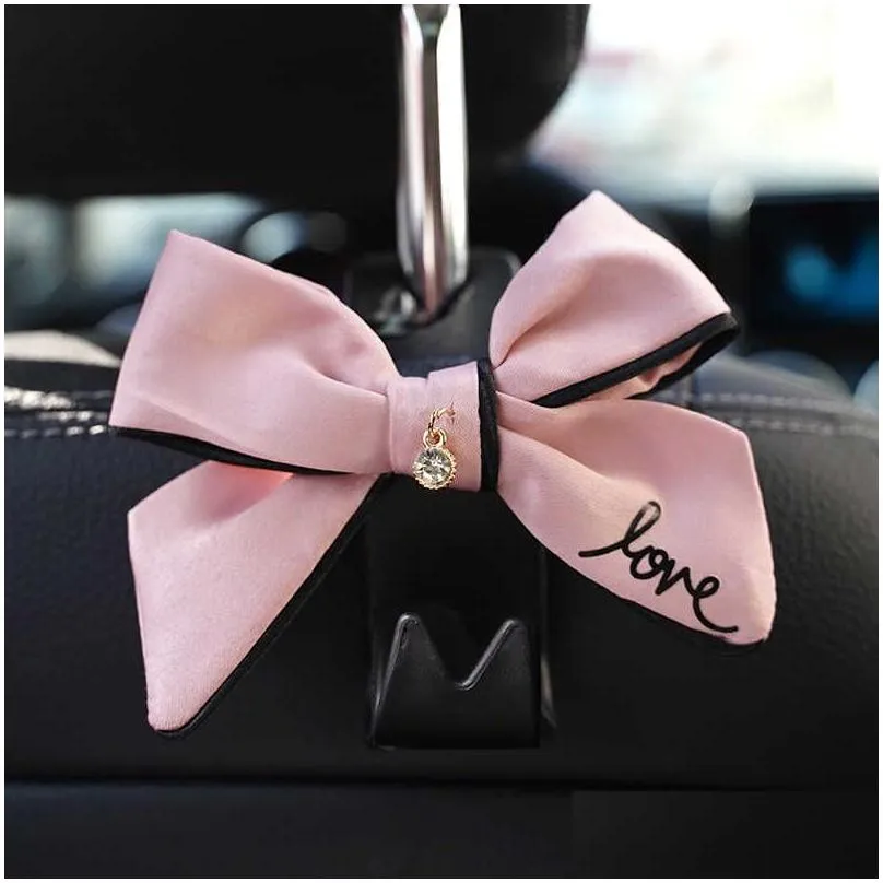 Other Interior Accessories New Cute Diamond Bowknot Car Seat Back Storage Hooks Vehicle Headrest Organizer Hanger For Groceries Bag In Dha8G