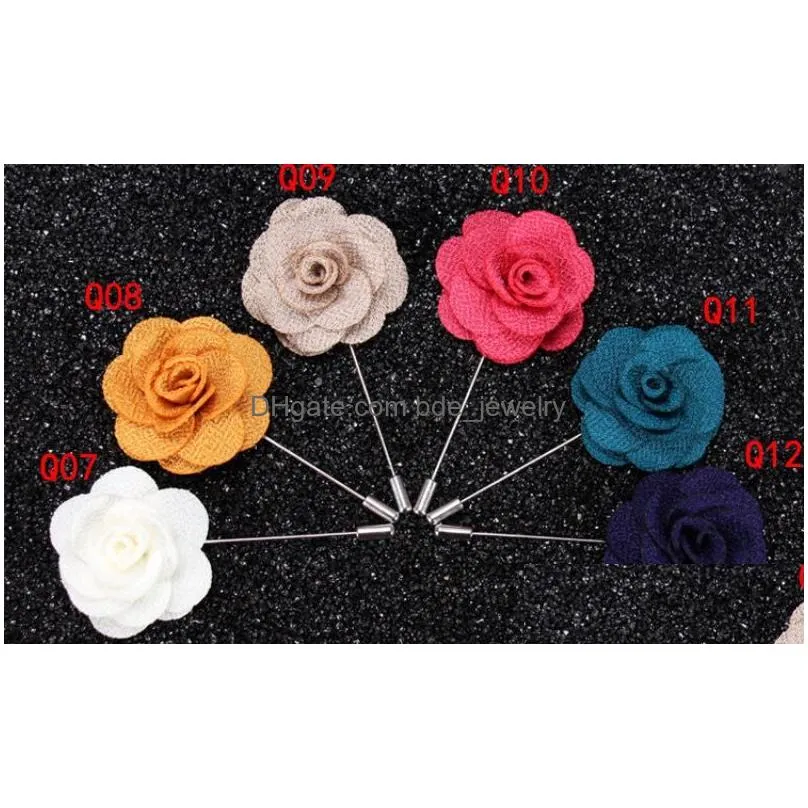 22 colors lapel flower man woman camellia handmade brooch diameter 4cm men suit stick brooches pin wholesale