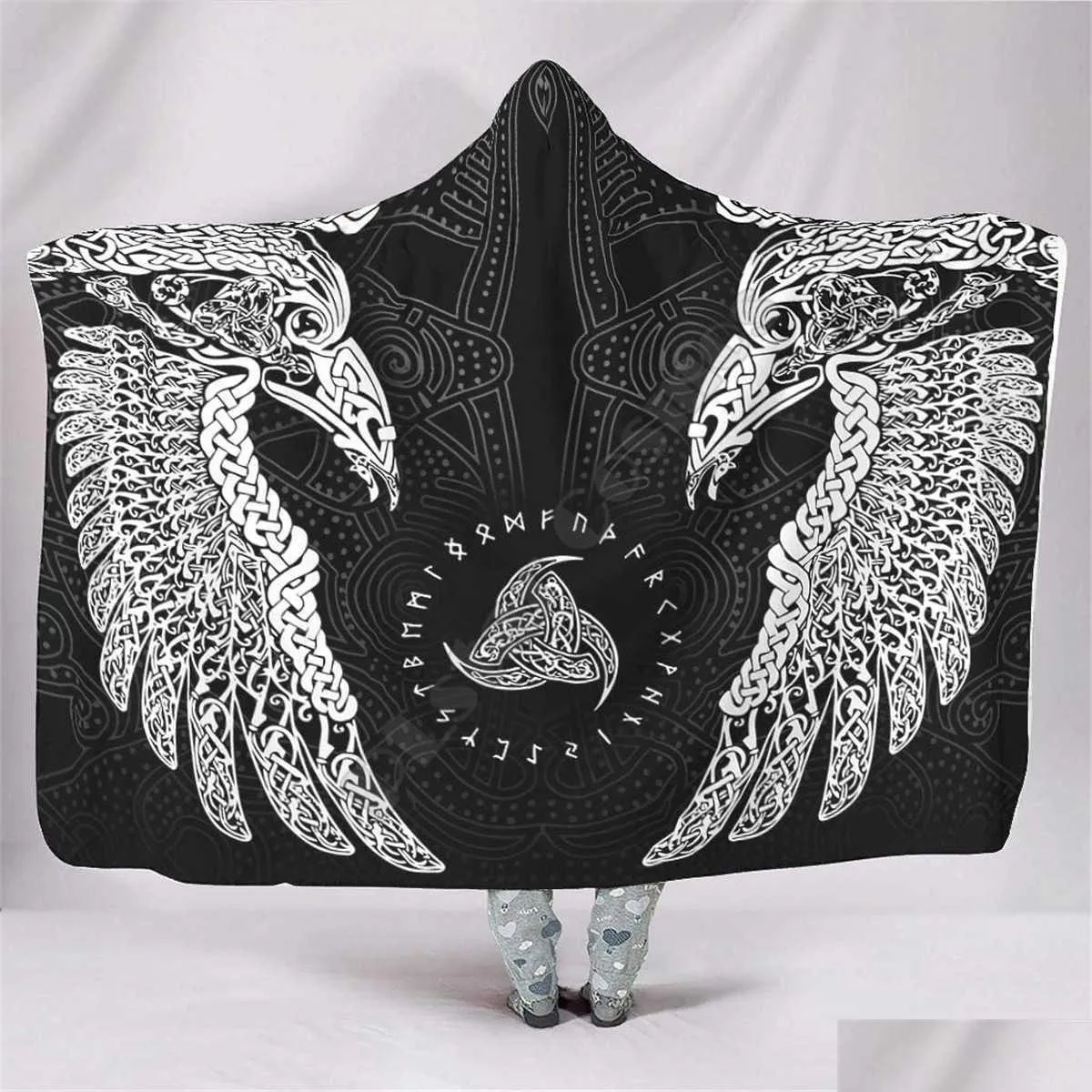 Blanket Twin Ravens In Norse Mythology 3D Printed Hooded Adt Child Sherpa Fleece Wearable Microfiber Bedding 211019 Drop Delivery Home Dhbkl
