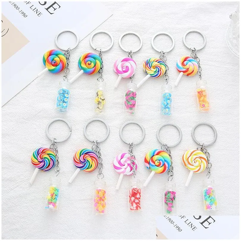 Keychains & Lanyards Quicksand Wishing Bottle Key Pendant Lollipop Students Bag Rainbow Drop Delivery Fashion Accessories Dhbd9