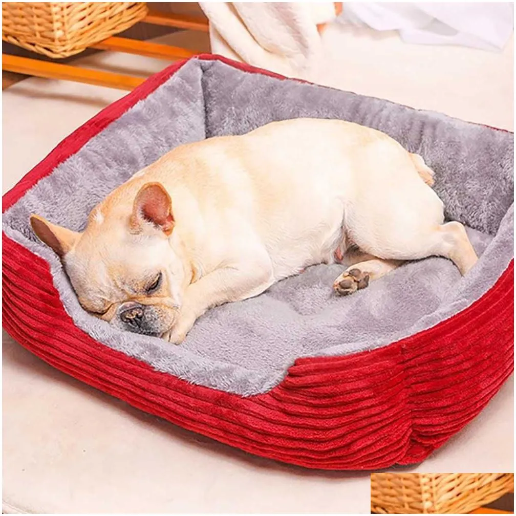 Kennels & Pens Corduroy Rec Big Dog Bed Kennel Puppy Sofa Cat Pet House Winter Warm P Beds Cushion For Small Breeds Dogs 211009 Drop D Dhfhr