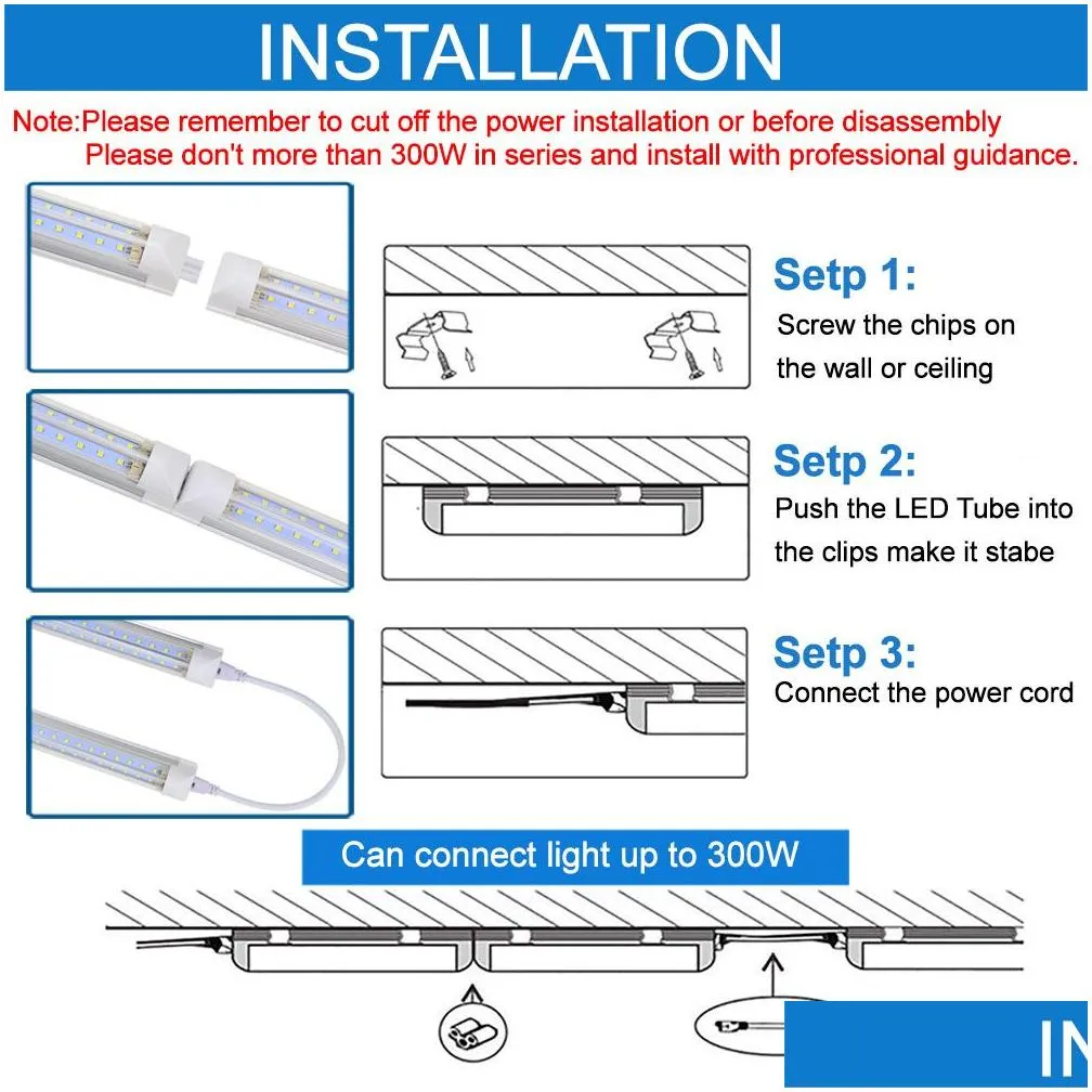 Led Tubes 8Ft Led Tube Light Shop Lights Fixture 6500K Super Bright White Clear Er High Output Double Row V Shape 270 Degree Lighting Dhglt