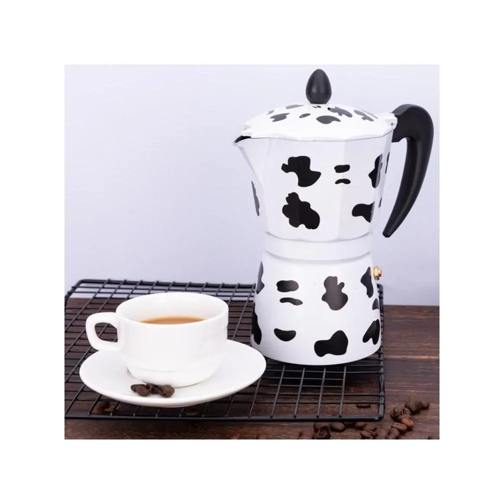 Coffee Pots Cow Printed Coffee Maker Aluminum Alloy Moka Pot Espresso Mocha Latte Percolator R9Jc 210330 Drop Delivery Home Garden Kit Dhmto