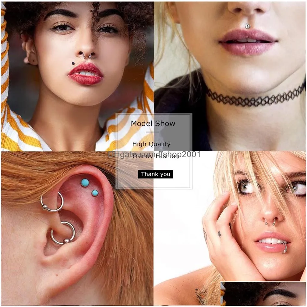 4pcs/set stainless steel body piercing set women men ear eyebrow lip nose tongue belly piercing mixed jewelry