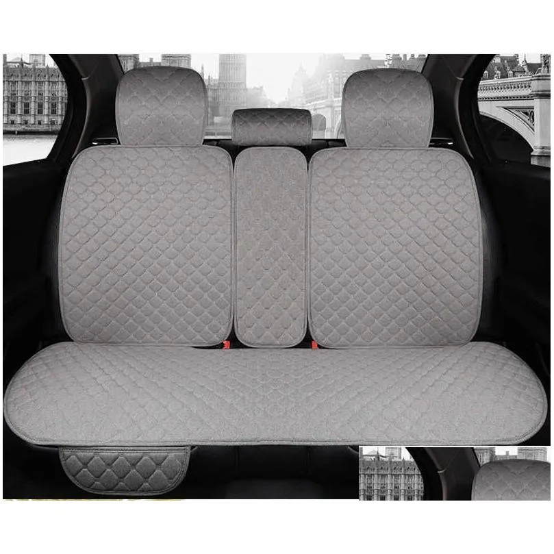 Other Interior Accessories New Flax Rear Car Seat Er Breathable Plus Size Cushion Protector Back Pad Mat With Backrest Fit Suv Van Dro Dhly5