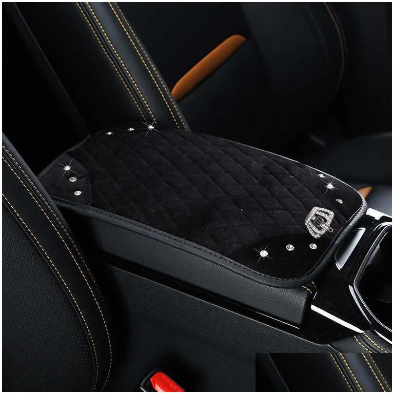 Other Auto Parts New Soft P Car Armrests Er Pad Crown Crystal Rhinestone Vehicle Center Console Arm Rest Box Cushion Protector Accesso Dhzfx