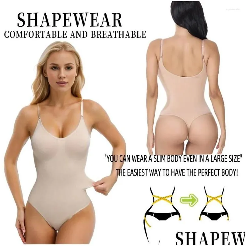 Women`S Shapers Womens Shapers Shapewear Thong Bodysuit For Tummy Control Seamless Waist Trainer Body Shaper Sha Girdles Drop Deliver Dhi3M