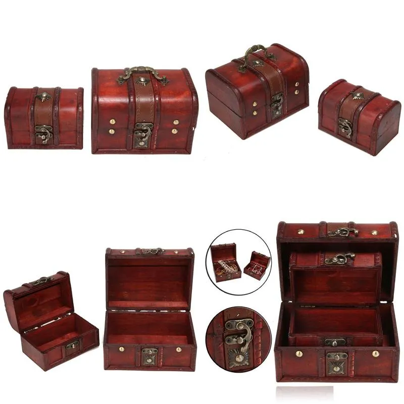 Storage Boxes & Bins 2Pcs Vintage Wooden Case Jewelry Storage Box Small Treasure Chest Wood Crate Home Boxes 210315 Drop Delivery Home Dhyzj