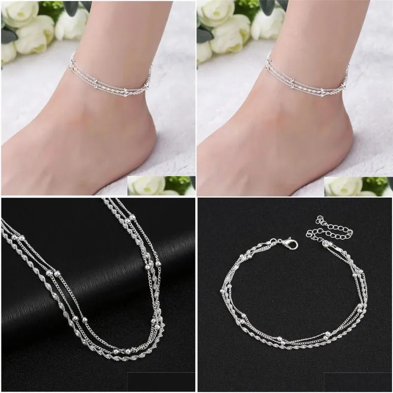 Anklets Fashion 925 Sterling Sier Ankle Bracelet Elegant Twisted Weave Chain For Women Jewelry Girl Giftanklets Drop Delivery Dh3Ex