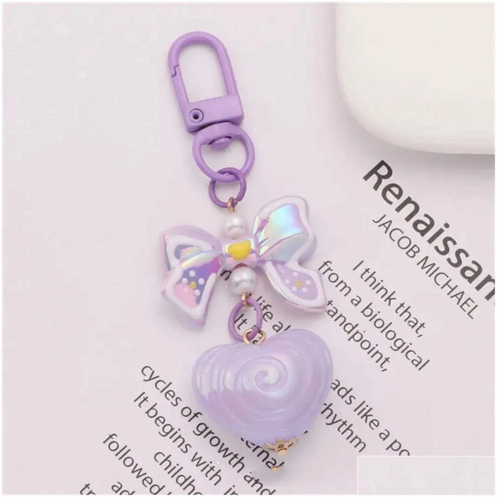 Car Key New Sweet Love Bow Keychain Small  Colour Plated Acrylic Keyring For Women Girls Creative Headphone Case Accessories Diy Dhfs0