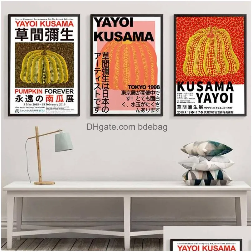 paintings yayoi kusama artwork exhibition posters and prints pumpkin wall art pictures museum canvas painting for living room