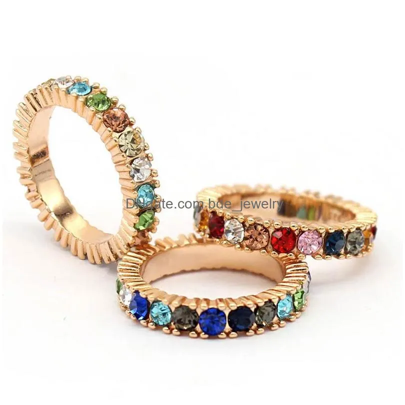 artificial diamond studded colorful ring european and american fashion full rhinestone gold rings