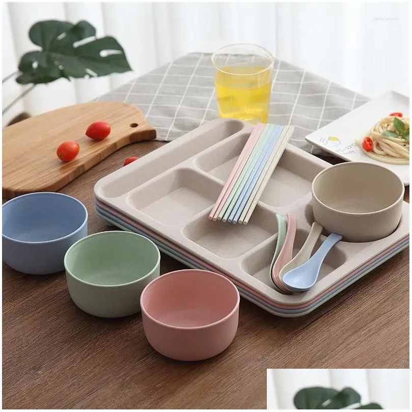 Dishes & Plates Plates Fast Plate Student Meal Divided Canteen Anti-Fall Household Separation Bowl Cup Set Drop Delivery Home Garden K Dhse4