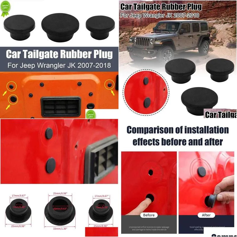 Other Interior Accessories New 3Pcs Tailgate Rubber Plug For Jeep Wrangler Jk 2007- Spare Tire Carrier Delete Car Accessories Waterpro Dhtsd