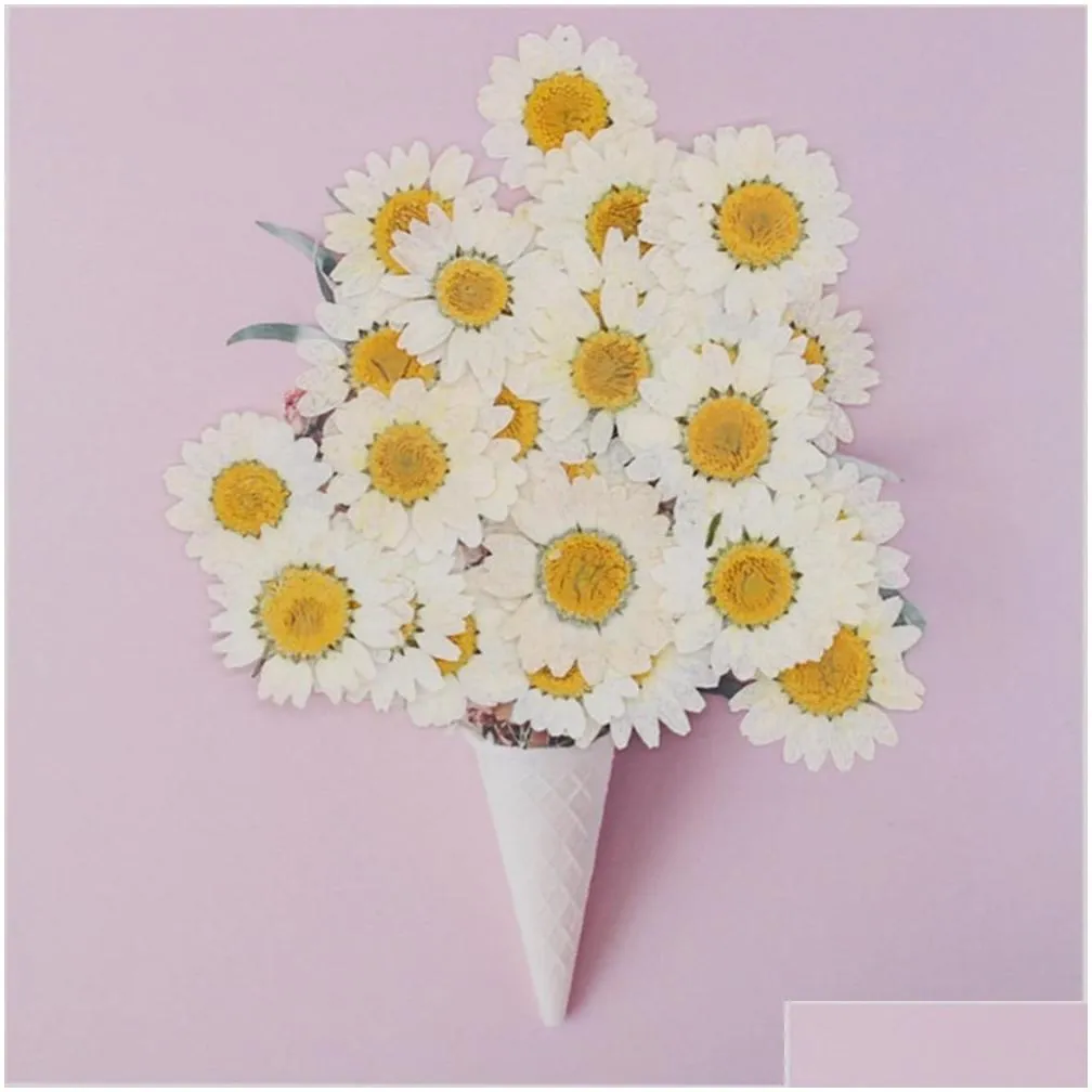 Decorative Flowers & Wreaths 100Pcs White Daisy Dried Flowers Natural Pressed Flower For Resin Mobile Phone Case Pendant Bracelet Jewe Dh5Hx