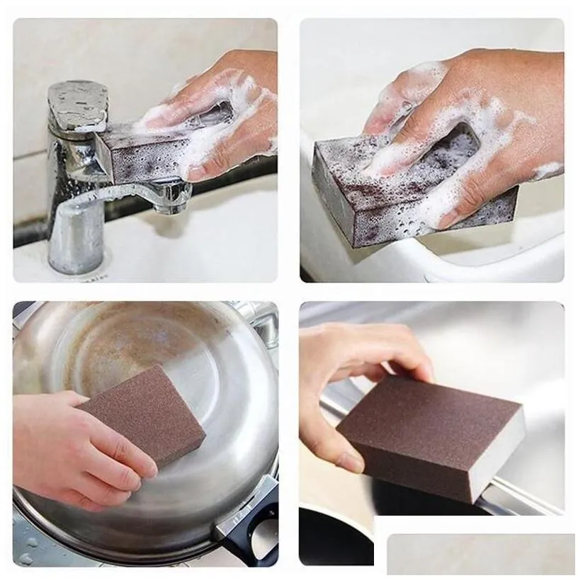 sponges scouring pads 10pcs magic sponge eraser carborundum removing rust cleaning brush descaling clean rub for cooktop pot kitch