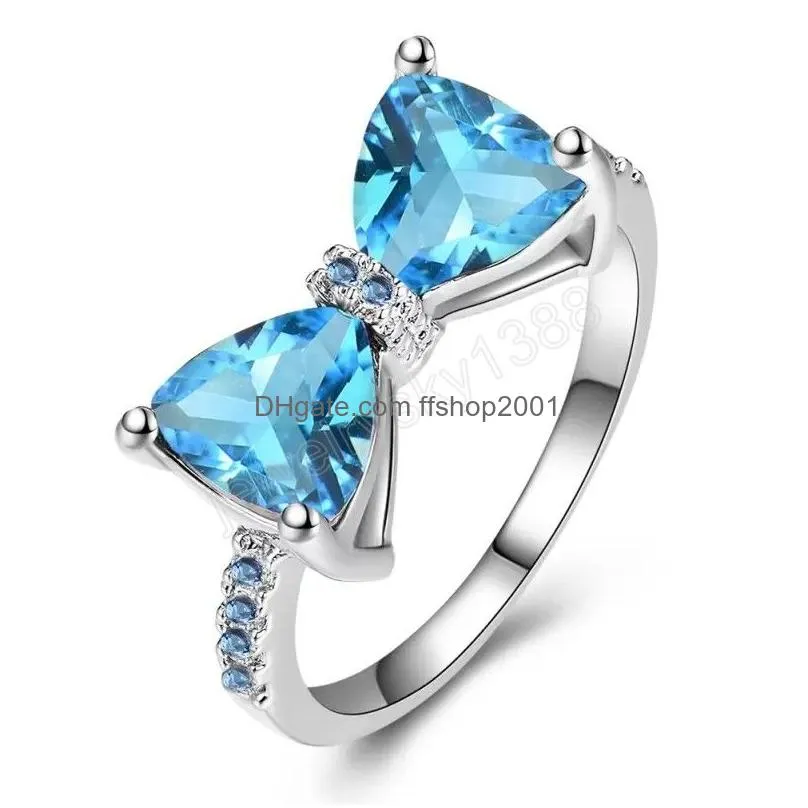 luxury desingers white gold plated zirconia butterfly ring for women gift size 6/7/8/9/10