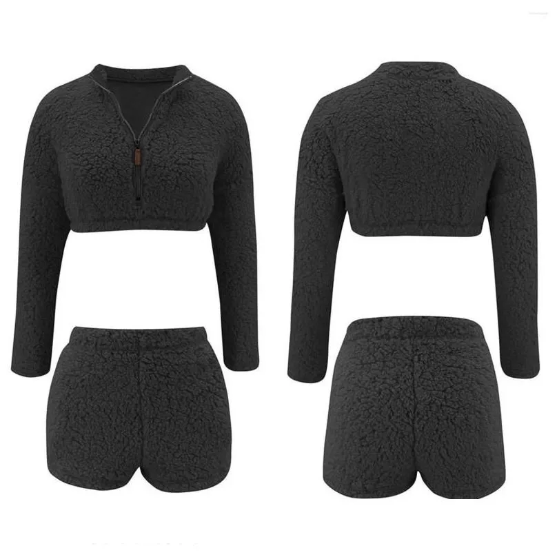 Women`S Two Piece Pants Womens Two Piece Pants 2Pcs Y Fluffy Suits P Hoodies Sleepwear Shorts Tops Women Tracksuit Casual Sports Set Dh5Xf