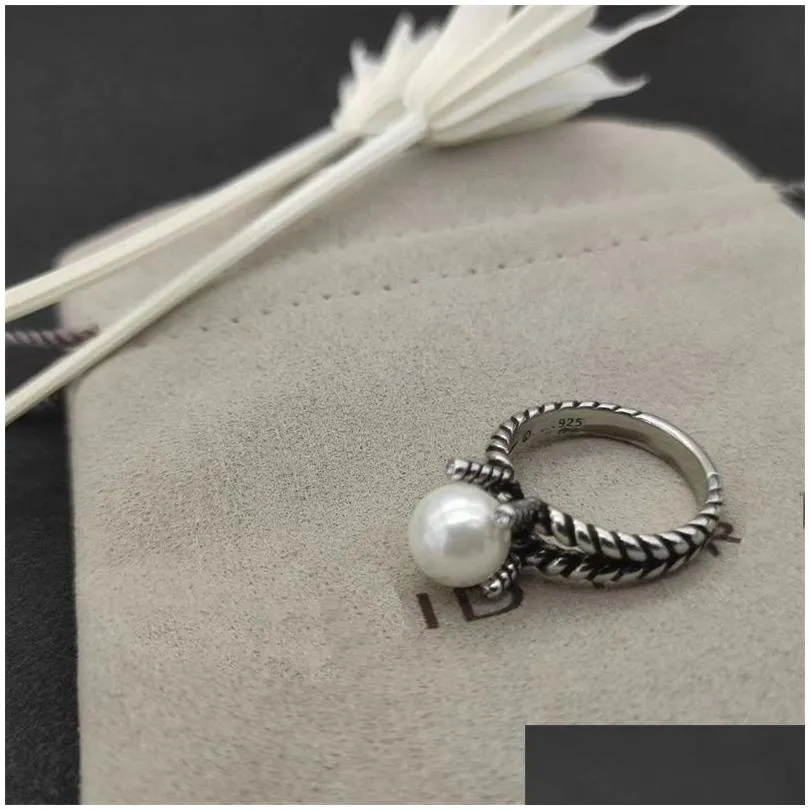 Band Rings Dy Designer Selling Women Luxury Twisted Two Color Cross Pearls Vintage Ringdiamond Wedding Fashion Jewelry Gift 2024 Ring Dhqlt