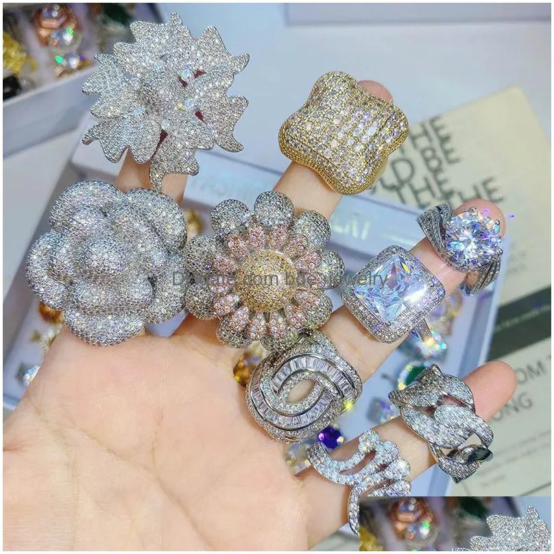  zircon diamond heart flower geometric ring small index finger rings light luxury handicrafts wholesale