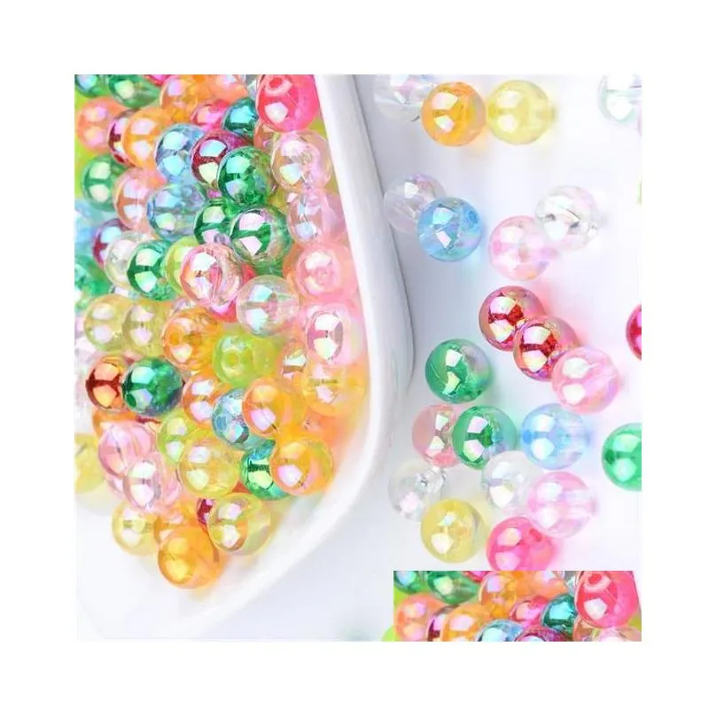 Acrylic, Plastic, Lucite 100Pcs/Lot 8Mm Acrylic Translucent Ab Pearl Round Plastic Beads Mixed Colours Drop Delivery Jewelry Loose Be Dhhmm