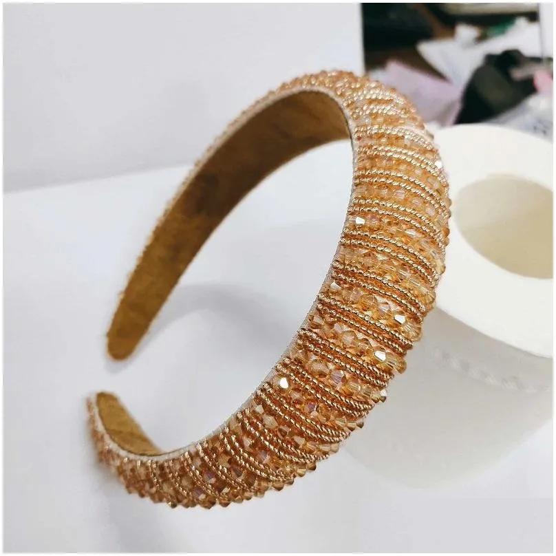 Hair Accessories High-End Ladies Sponge Headband Simple Wide-Sided Fashion Handmade Beaded Temperament Korean Baby Girl Hair Clips Acc Dh0Xq