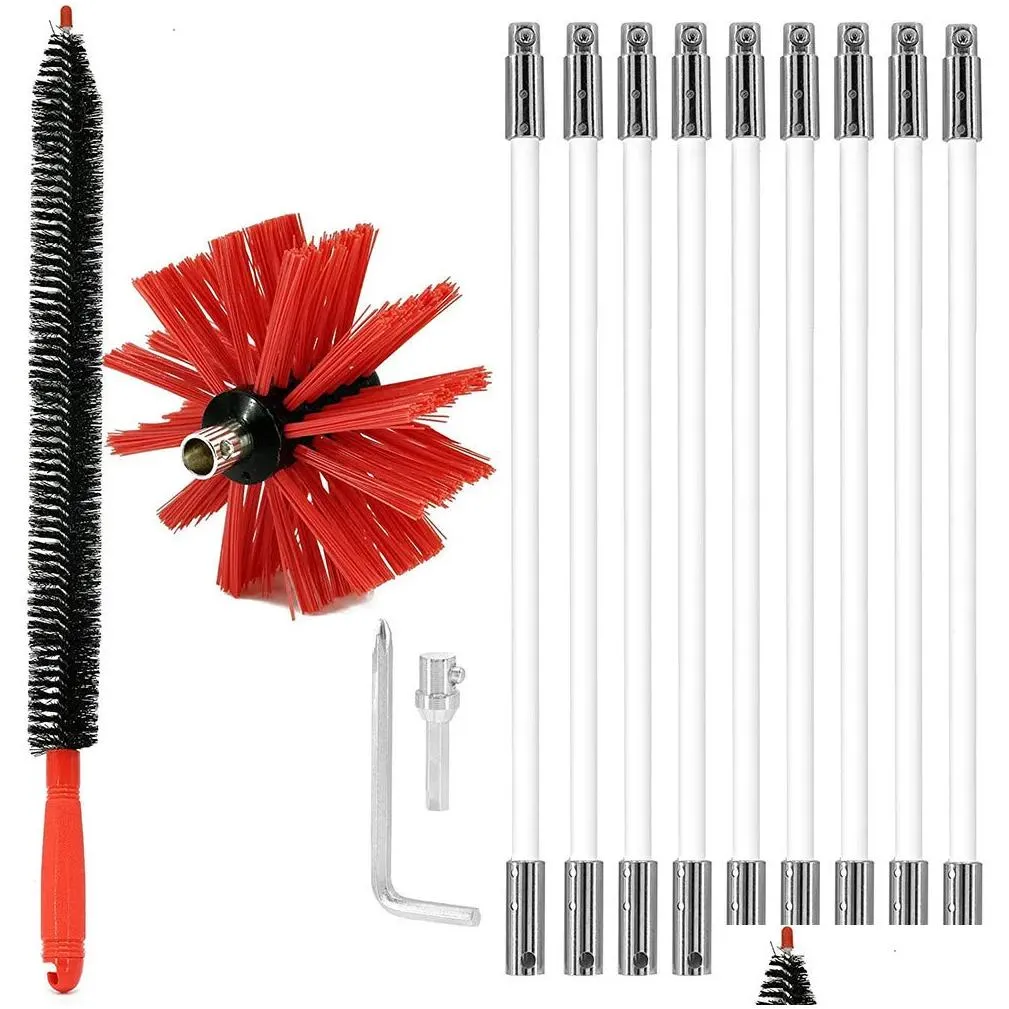 Cleaning Brushes Bending Chimney Brush Set Household Industrial Boiler Dryer Cleaning Tool Rotary Sweep System Fireplace Clean Kit 210 Dho5L