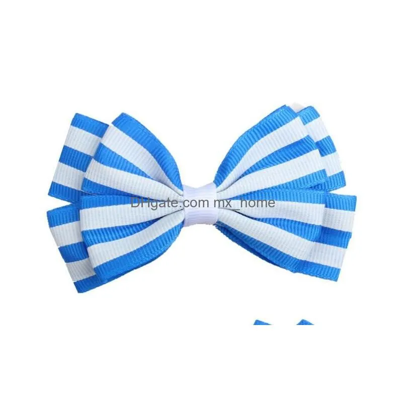 3.5 cute colorful stripe print small bow kids baby girls hair clips hairpins barrettes hair accessories gifts